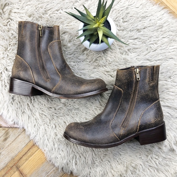 Patrons of Peace Shoes - •PATRON•Brown Distressed Leather Zip-up Ankle Boot